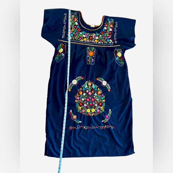 Mexican Wedding Dress NEW Navy Blue Embroidered XL Multicolor Midi - Picture 9 of 9